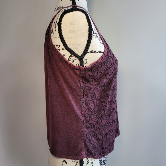 Vintage free size burgundy dark red embroidered tank top whimsigoth boho vampy - Picture 2 of 8